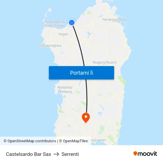 Castelsardo Bar Sax to Serrenti map