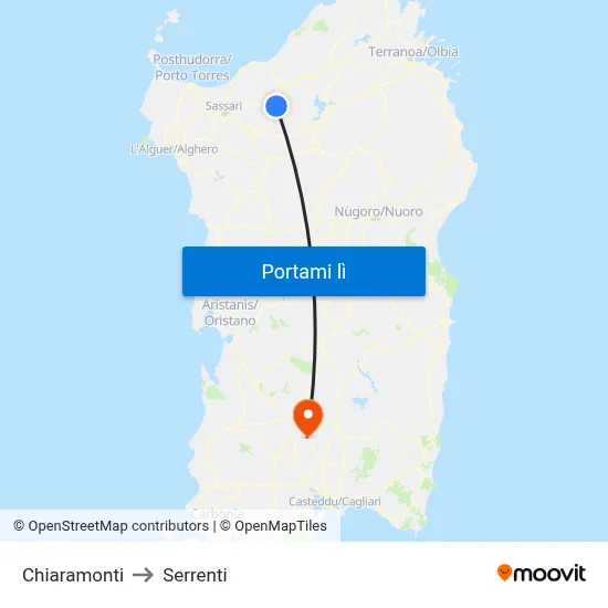 Chiaramonti to Serrenti map