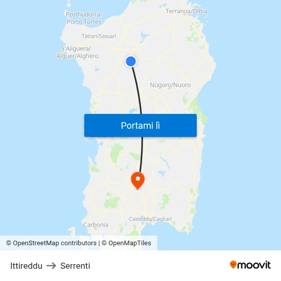 Ittireddu to Serrenti map
