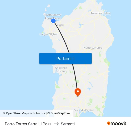 Porto Torres Serra Li Pozzi to Serrenti map