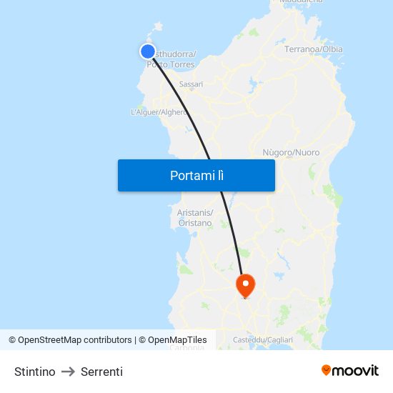 Stintino Via Sassari 108 to Serrenti map