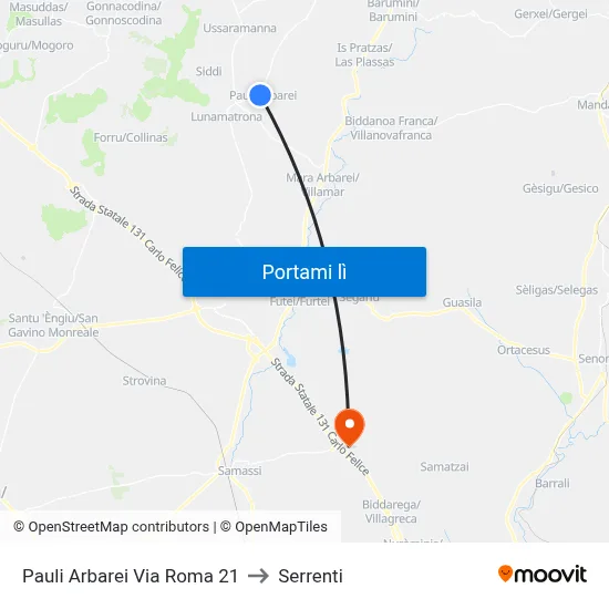Pauli Arbarei Via Roma 21 to Serrenti map