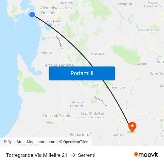 Torregrande Via Millelire 21 to Serrenti map