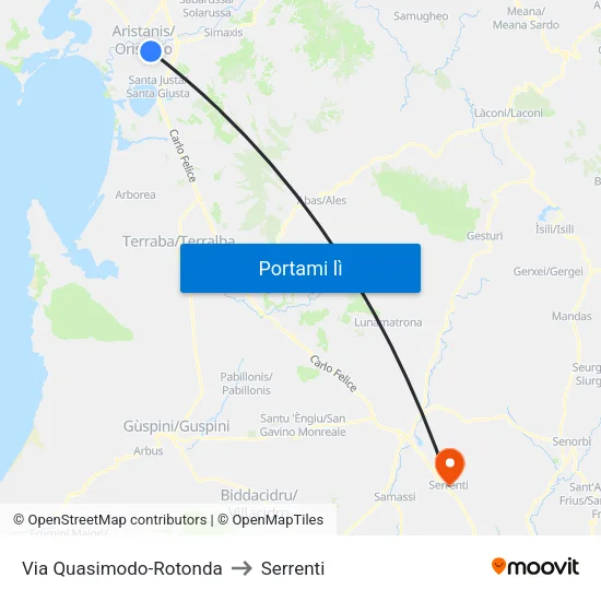 Via Quasimodo-Rotonda to Serrenti map