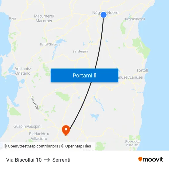 Via Biscollai 10 to Serrenti map