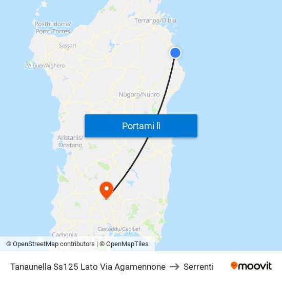 Tanaunella Ss125 Lato Via Agamennone to Serrenti map