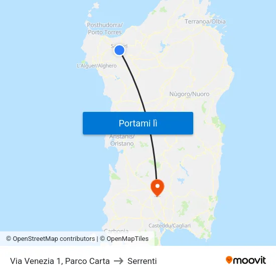 Via Venezia 1, Parco Carta to Serrenti map