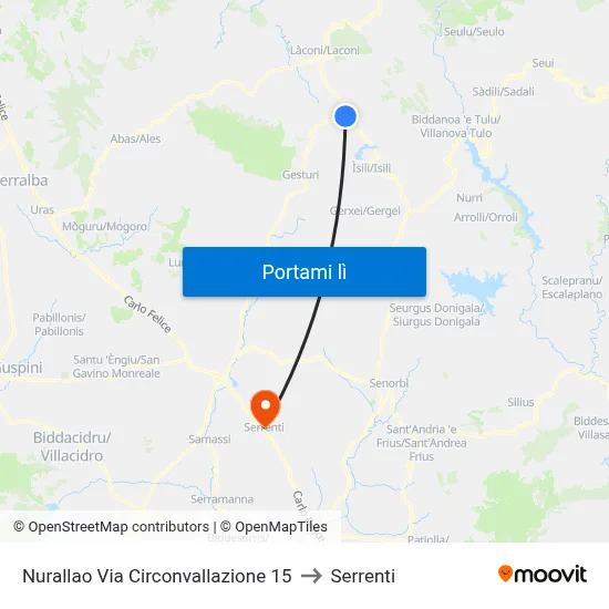 Nurallao Via Circonvallazione 15 to Serrenti map