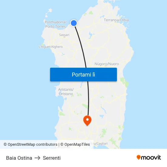 Baia Ostina to Serrenti map