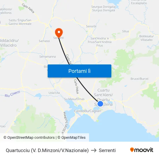 Quartucciu (V. D.Minzoni/V.Nazionale) to Serrenti map