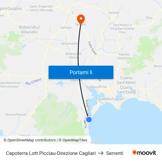 Capoterra Lott.Picciau-Direzione Cagliari to Serrenti map