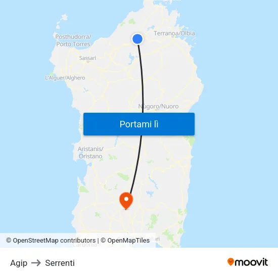 Agip to Serrenti map