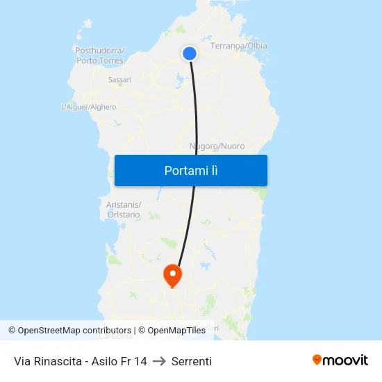 Via Rinascita - Asilo Fr 14 to Serrenti map