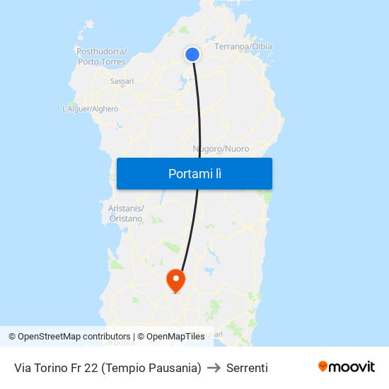 Via Torino Fr 22 (Tempio Pausania) to Serrenti map