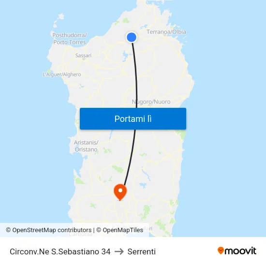 Circonv.Ne S.Sebastiano 34 to Serrenti map