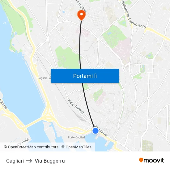 Cagliari to Via Buggerru map