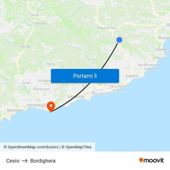 Cesio to Bordighera map
