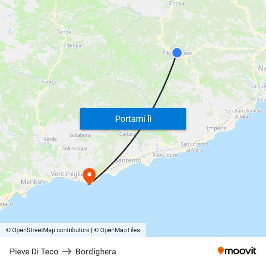 Pieve Di Teco to Bordighera map