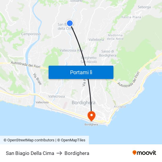 San Biagio Della Cima to Bordighera map