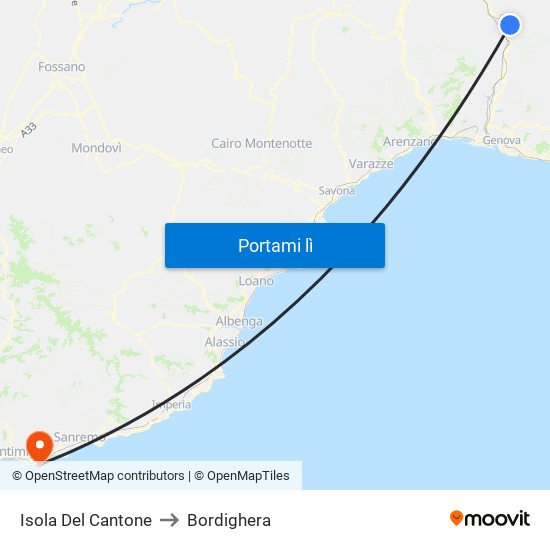 Isola Del Cantone to Bordighera map