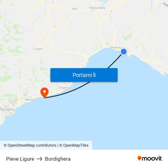 Pieve Ligure to Bordighera map