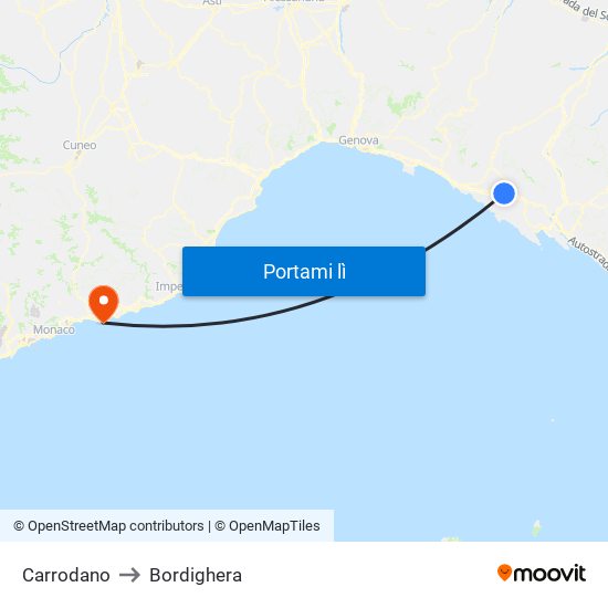 Carrodano to Bordighera map