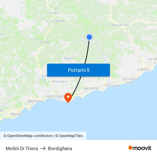 Molini Di Triora to Bordighera map