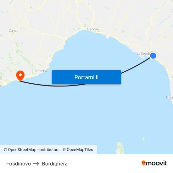 Fosdinovo to Bordighera map