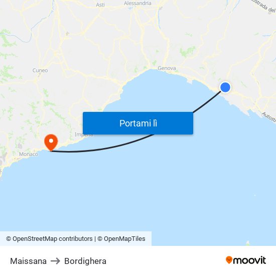 Maissana to Bordighera map