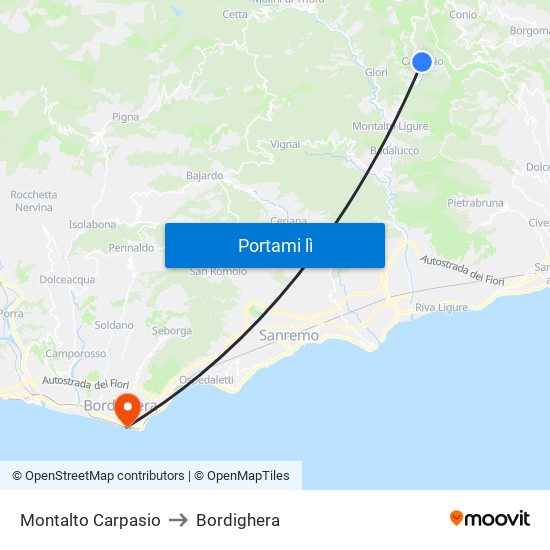 Montalto Carpasio to Bordighera map