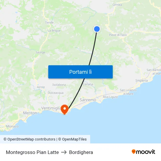 Montegrosso Pian Latte to Bordighera map