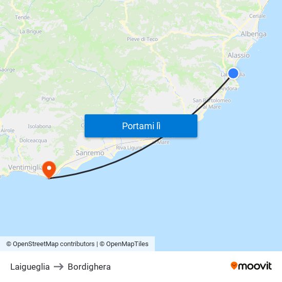 Laigueglia to Bordighera map