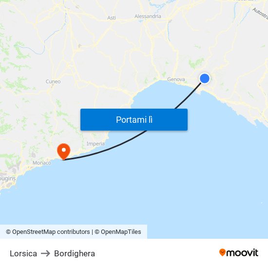 Lorsica to Bordighera map