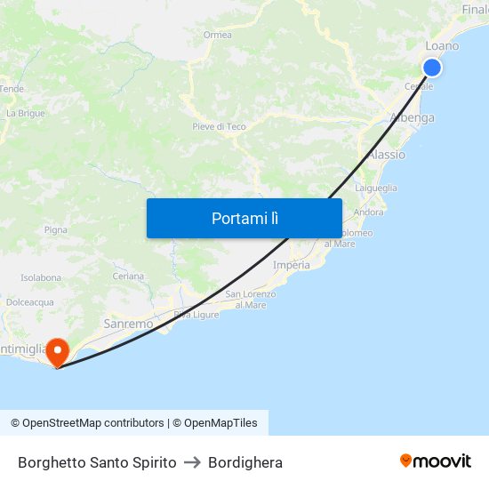 Borghetto Santo Spirito to Bordighera map