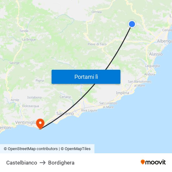 Castelbianco to Bordighera map