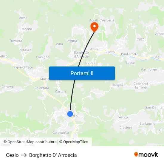 Cesio to Borghetto D' Arroscia map