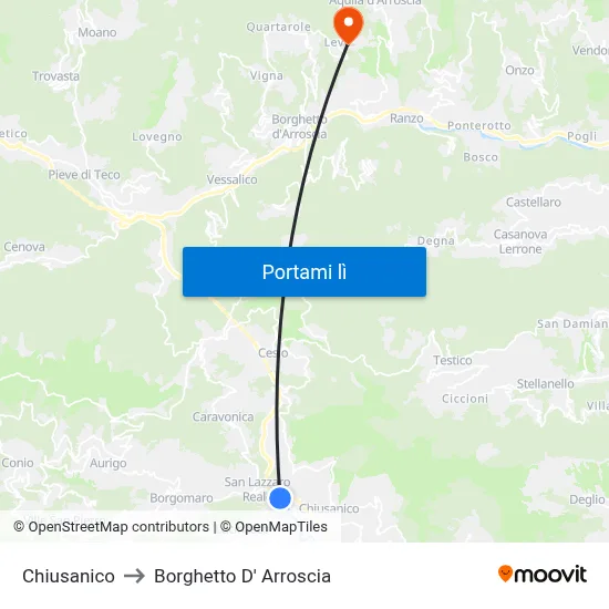 Chiusanico to Borghetto D' Arroscia map