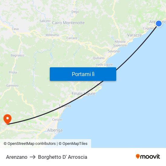 Arenzano to Borghetto D' Arroscia map
