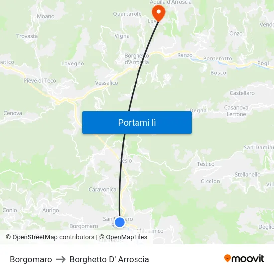 Borgomaro to Borghetto D' Arroscia map