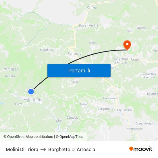 Molini Di Triora to Borghetto D' Arroscia map