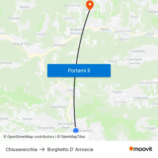 Chiusavecchia to Borghetto D' Arroscia map
