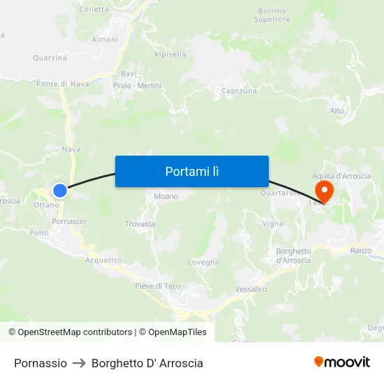Pornassio to Borghetto D' Arroscia map