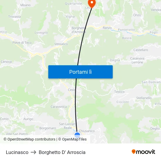 Lucinasco to Borghetto D' Arroscia map