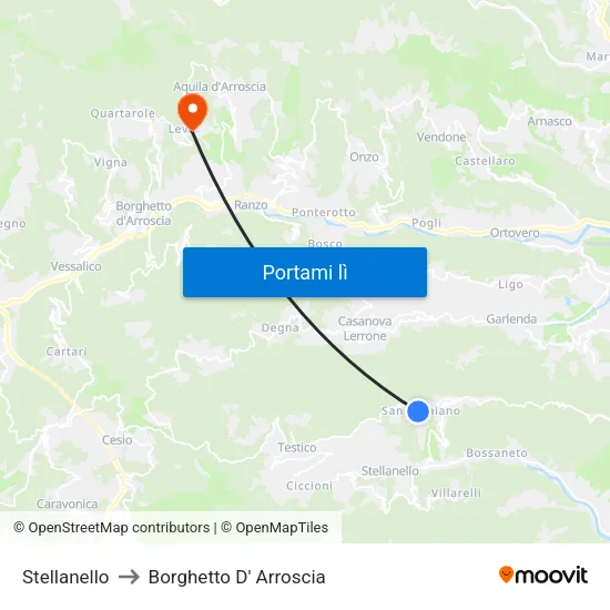 Stellanello to Borghetto D' Arroscia map