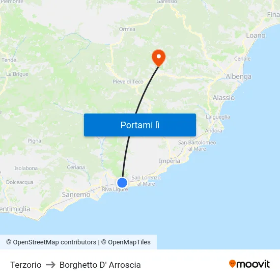 Terzorio to Borghetto D' Arroscia map