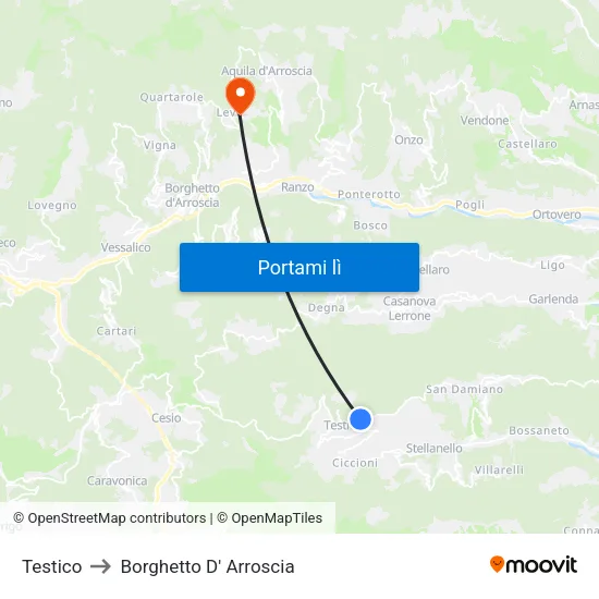 Testico to Borghetto D' Arroscia map