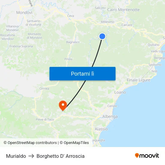 Murialdo to Borghetto D' Arroscia map