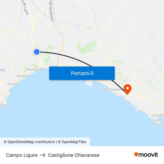 Campo Ligure to Castiglione Chiavarese map