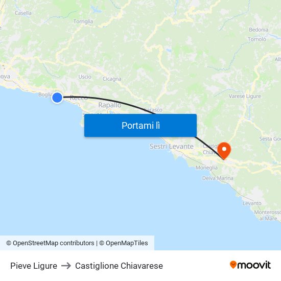 Pieve Ligure to Castiglione Chiavarese map