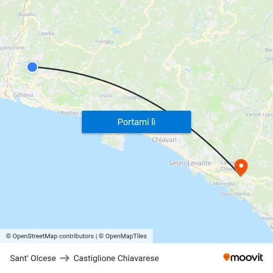 Sant' Olcese to Castiglione Chiavarese map